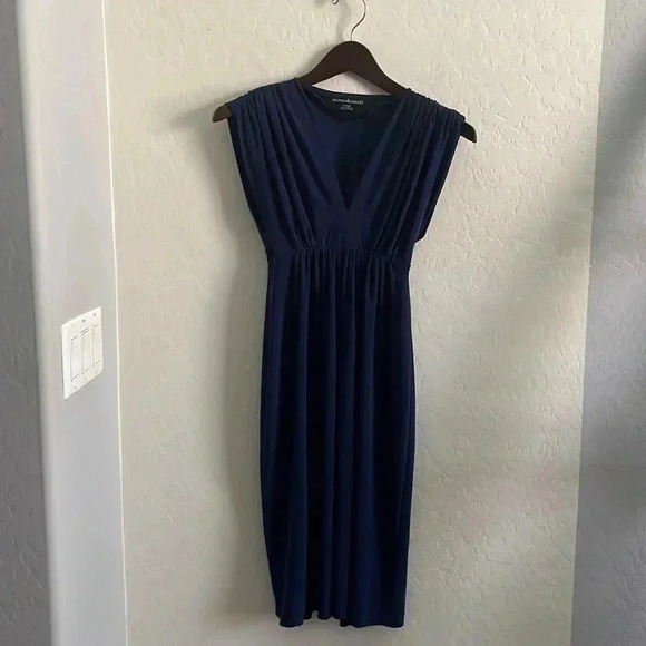Norma Kamali Ruched Empire Waist Dress in Navy - Picture 2 of 5
